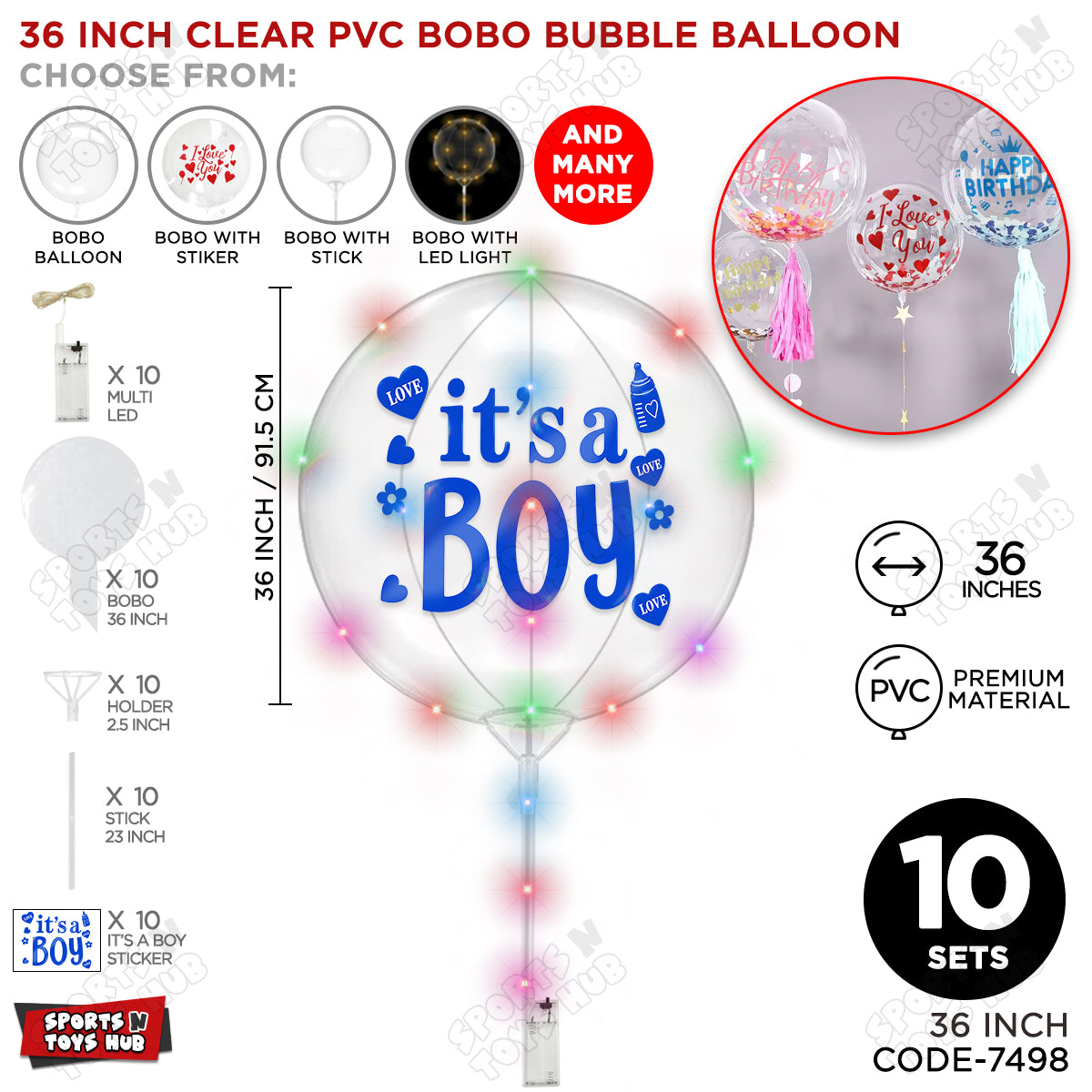 18, 24 & 36 Inch It’s a Boy Blue Bobo Bubble Balloon with Stick & LED Light – Pack of 1, 5 & 10 Baby Boy Announcement Balloon, Gender Reveal, Baby Shower Decoration, Party Decor & Photo Booth