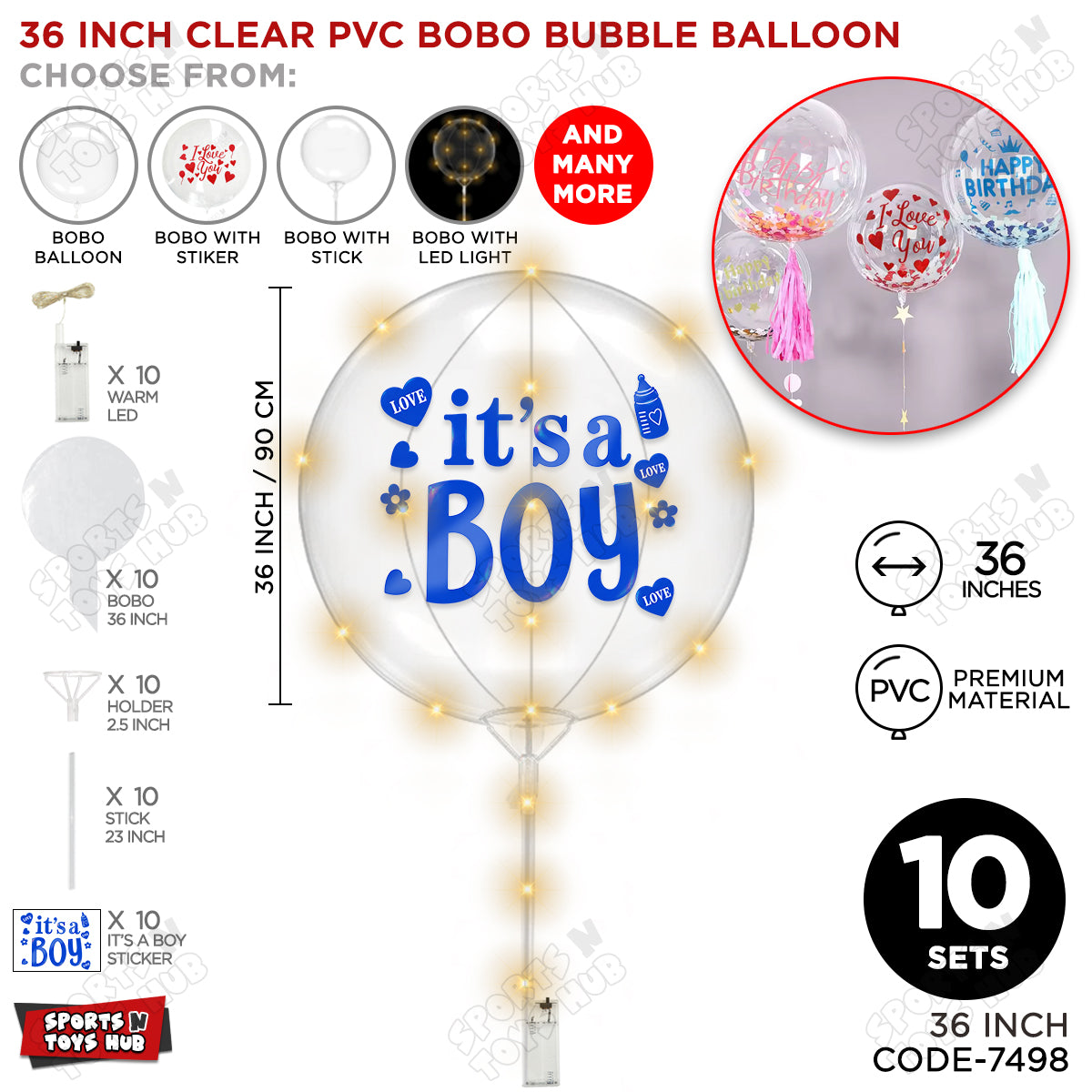 18, 24 & 36 Inch It’s a Boy Blue Bobo Bubble Balloon with Stick & LED Light – Pack of 1, 5 & 10 Baby Boy Announcement Balloon, Gender Reveal, Baby Shower Decoration, Party Decor & Photo Booth