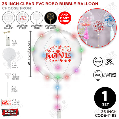 Love Red Color Sticker With BOBO Balloon Stick & LED Light