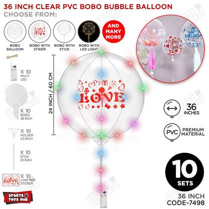 Love Red Color Sticker With BOBO Balloon Stick & LED Light