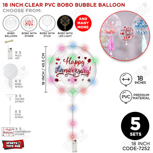 Happy Anniversary Red Color Sticker With BOBO Balloon Stick & LED Light