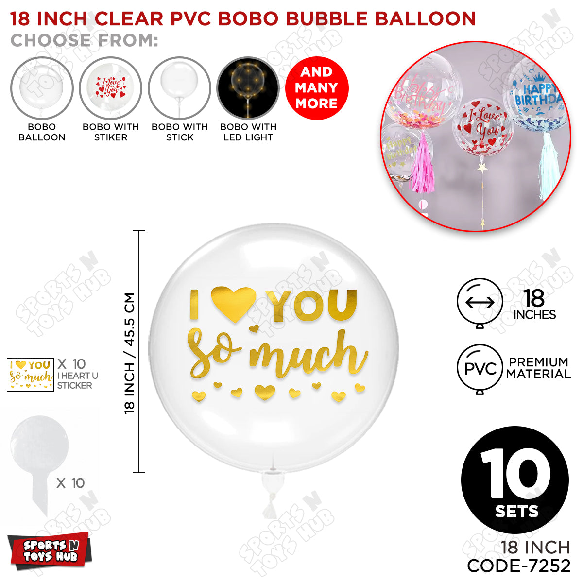 I love You So Much Gold Color Sticker With BOBO Balloon