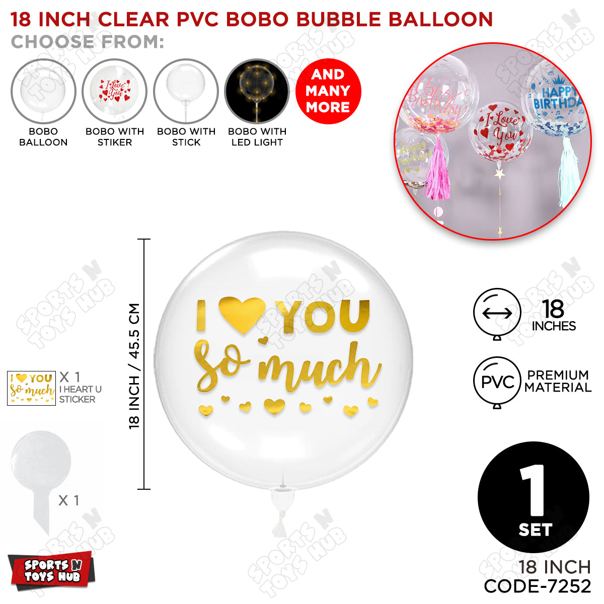 I love You So Much Gold Color Sticker With BOBO Balloon