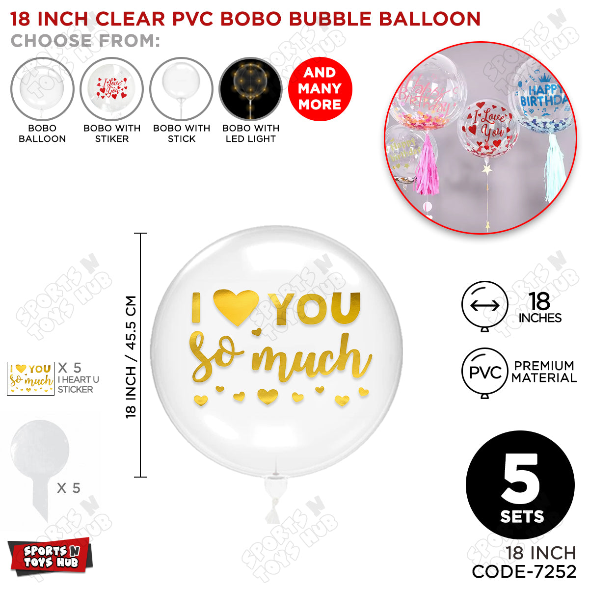 I love You So Much Gold Color Sticker With BOBO Balloon