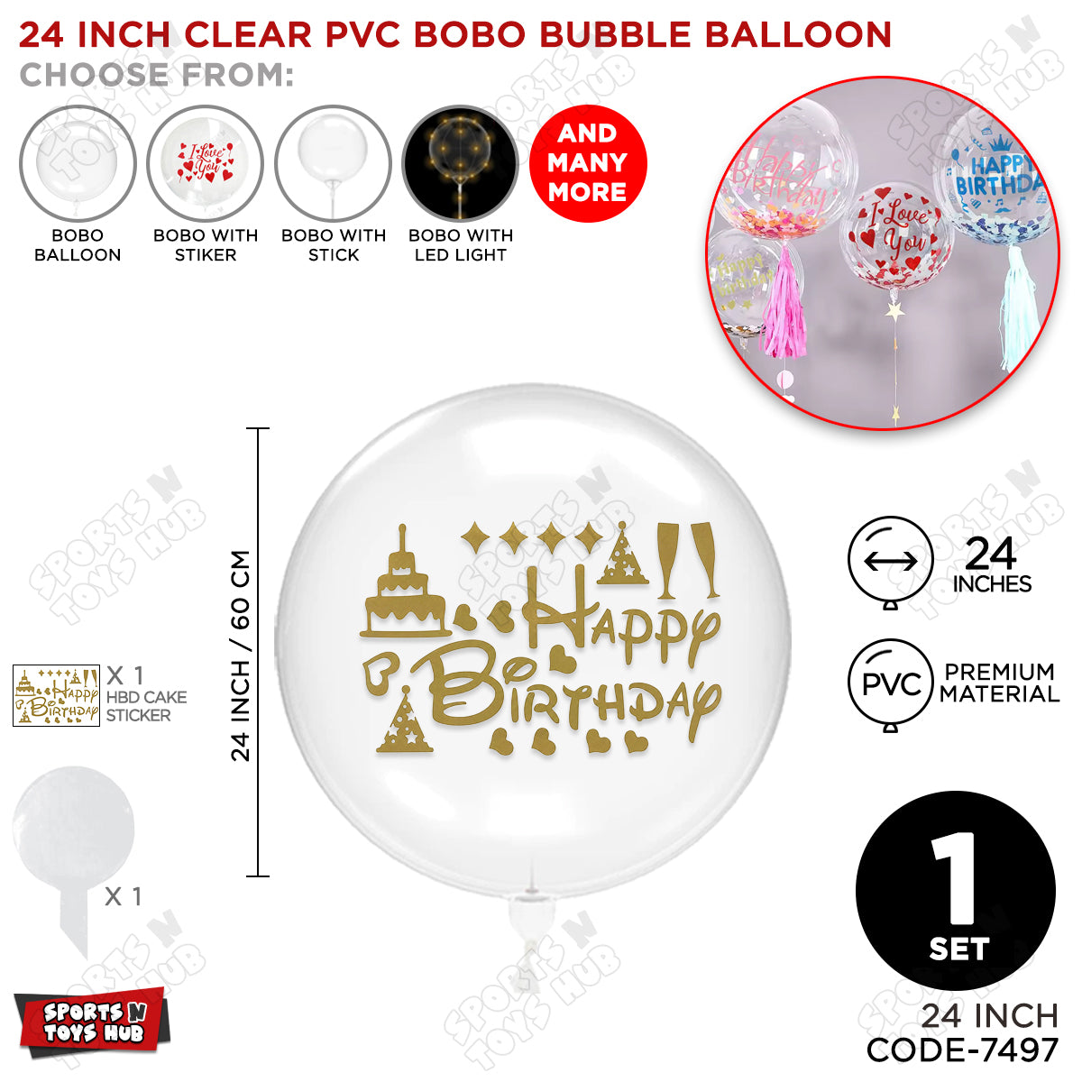 Happy Birthday Gold Color Sticker With BOBO Balloon