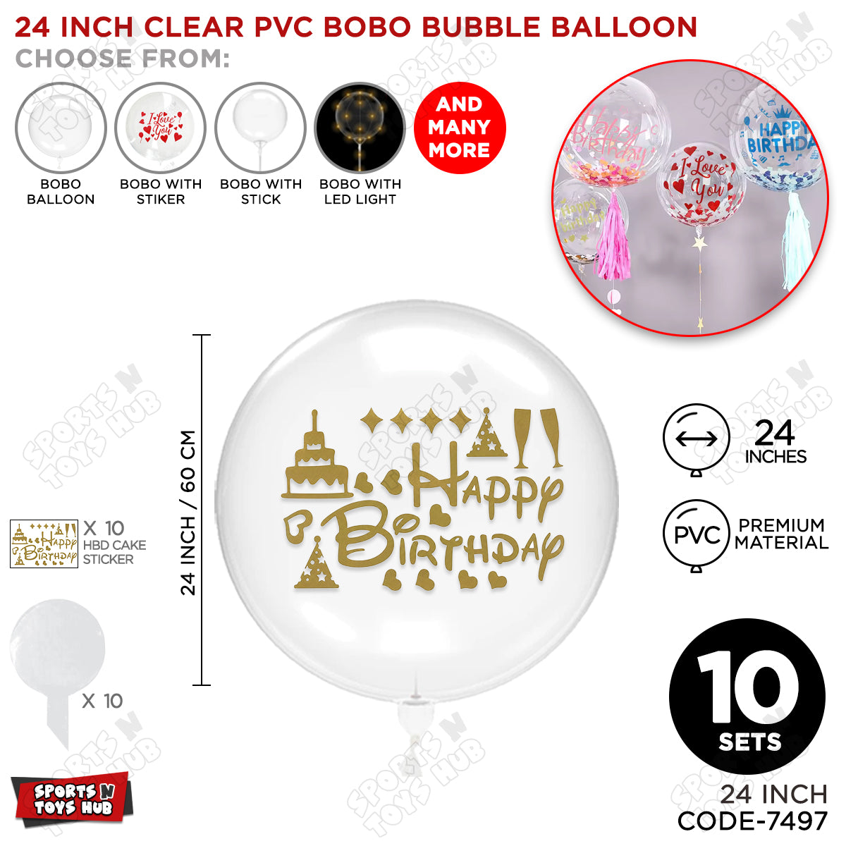 Happy Birthday Gold Color Sticker With BOBO Balloon