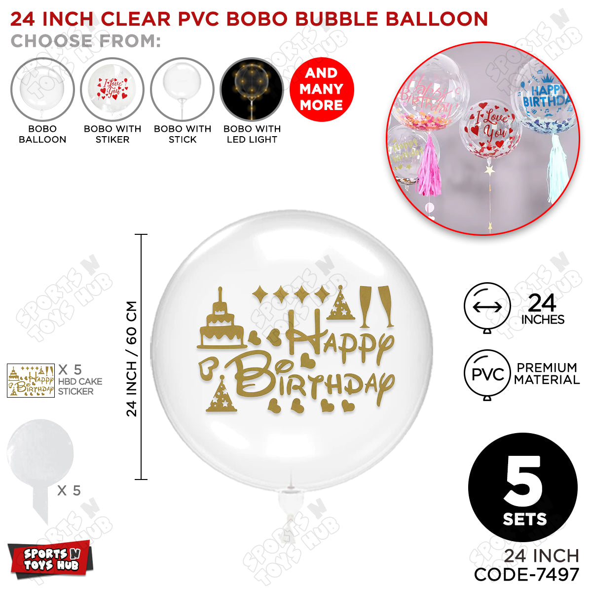 Happy Birthday Gold Color Sticker With BOBO Balloon