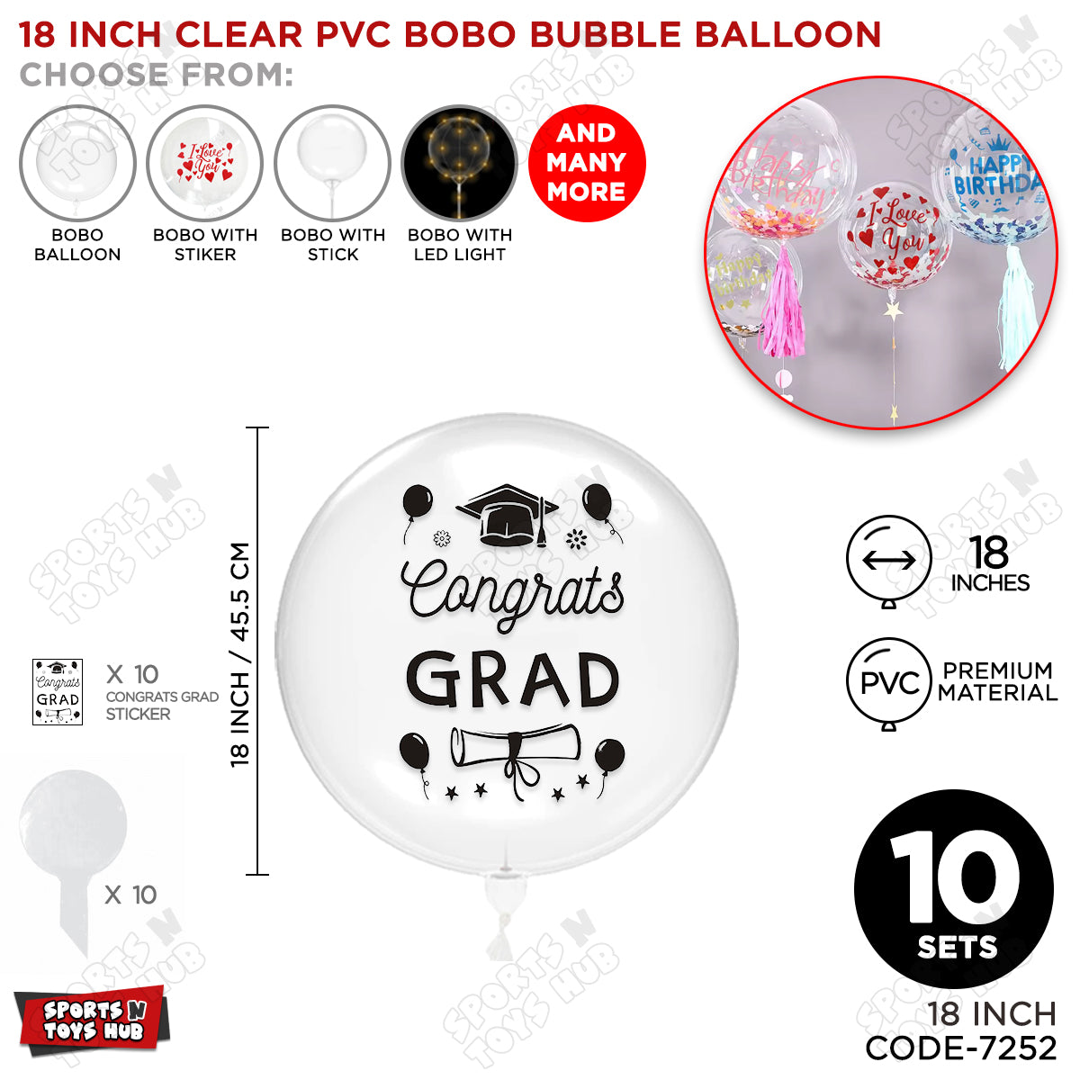 Congrats Grad Black Color Sticker With BOBO Balloon