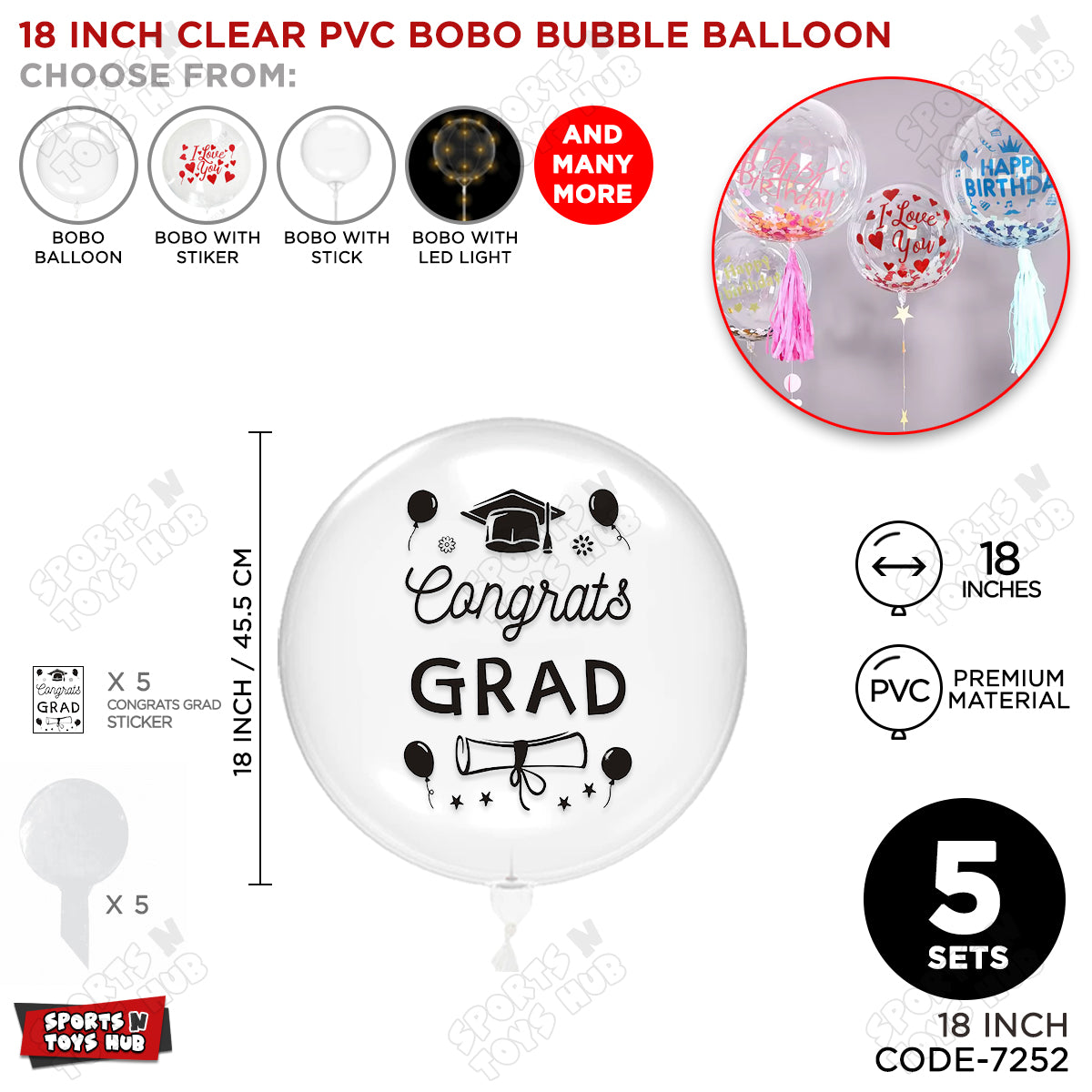 Congrats Grad Black Color Sticker With BOBO Balloon