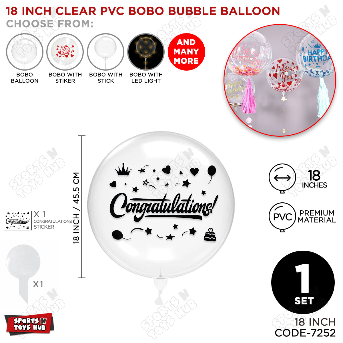 Congratulations Black Color Sticker With BOBO Balloon