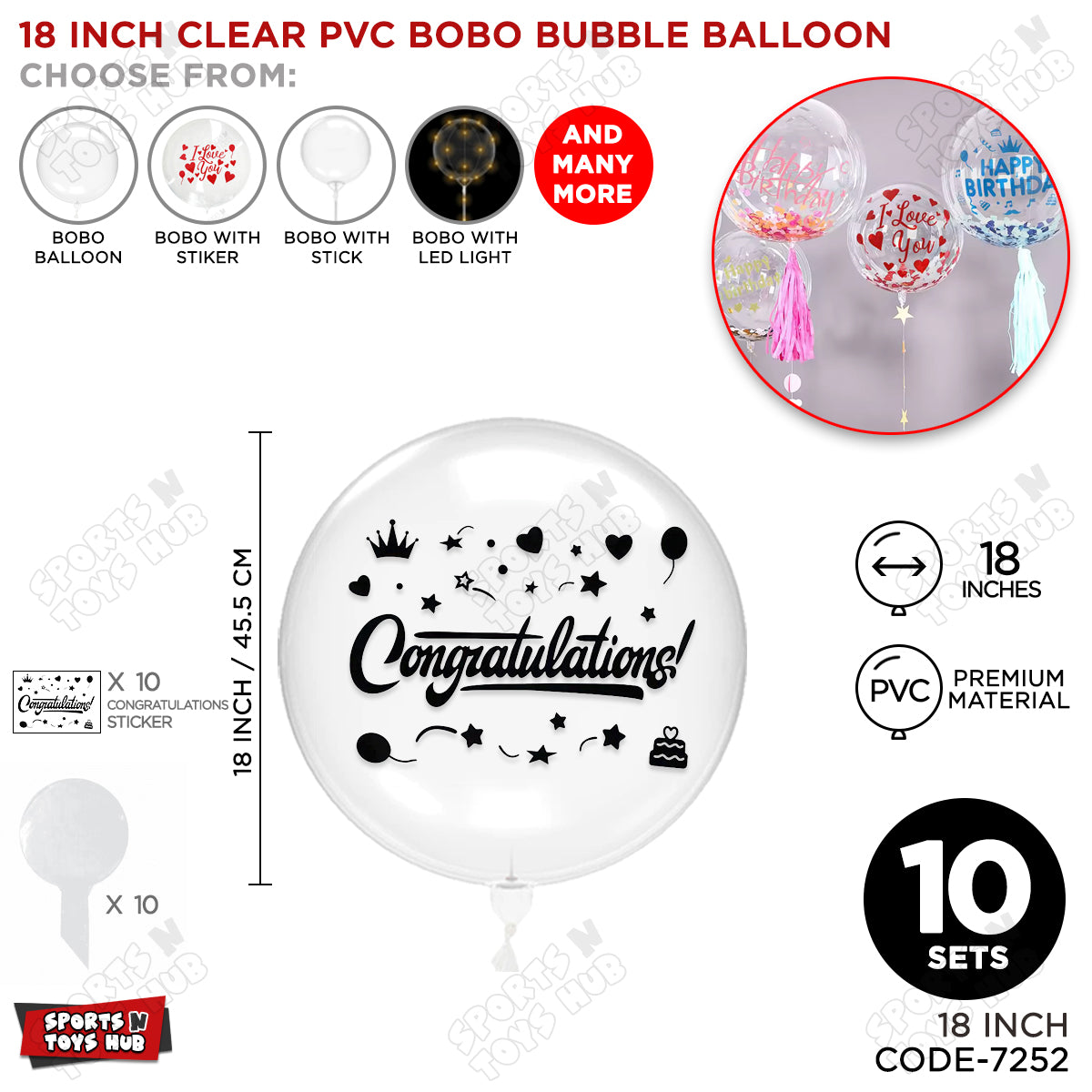 Congratulations Black Color Sticker With BOBO Balloon