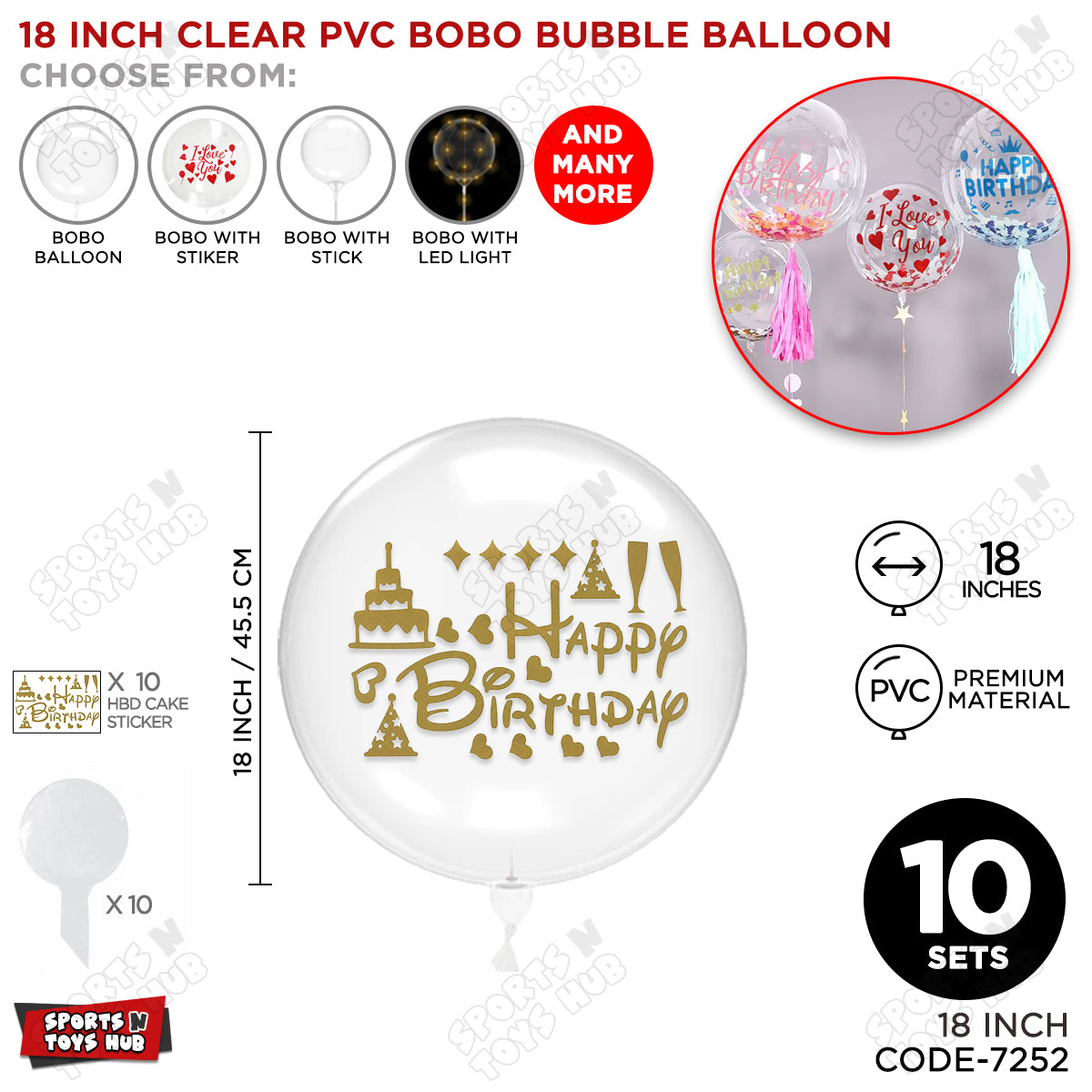 Happy Birthday Gold Color Sticker With BOBO Balloon