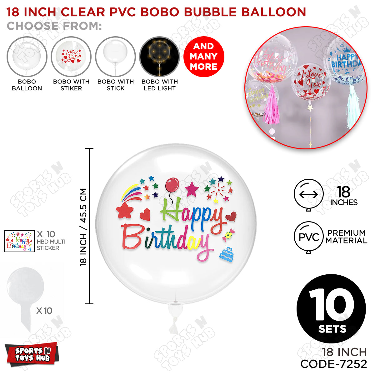 Happy Birthday Multi Color Sticker With BOBO Balloon