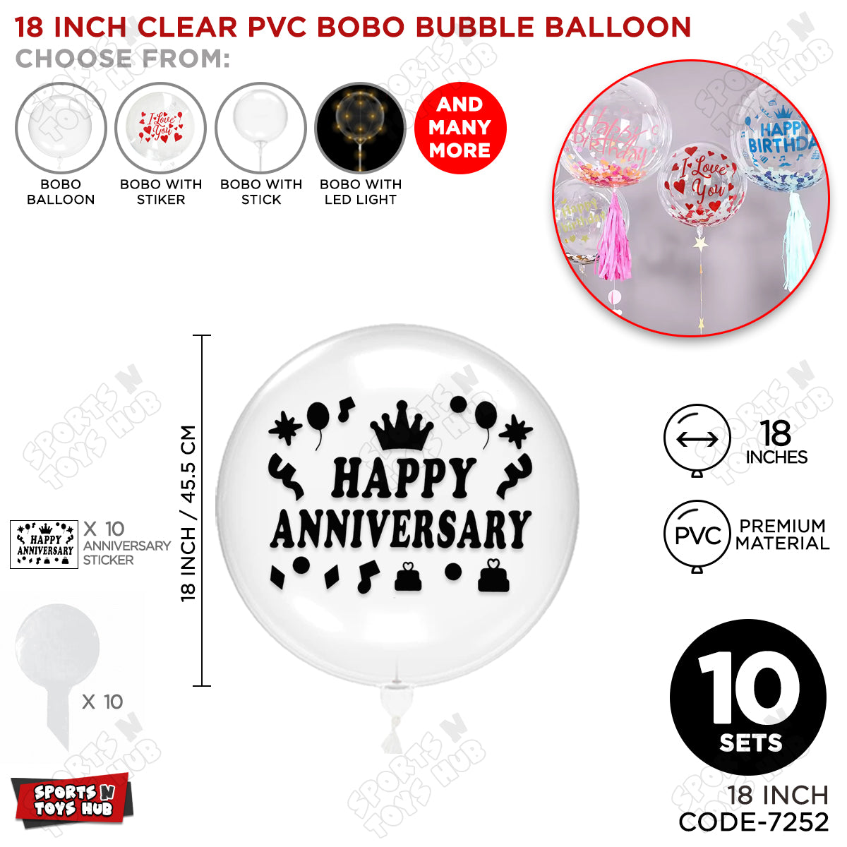 Happy Anniversary Black Color Sticker With BOBO Balloon