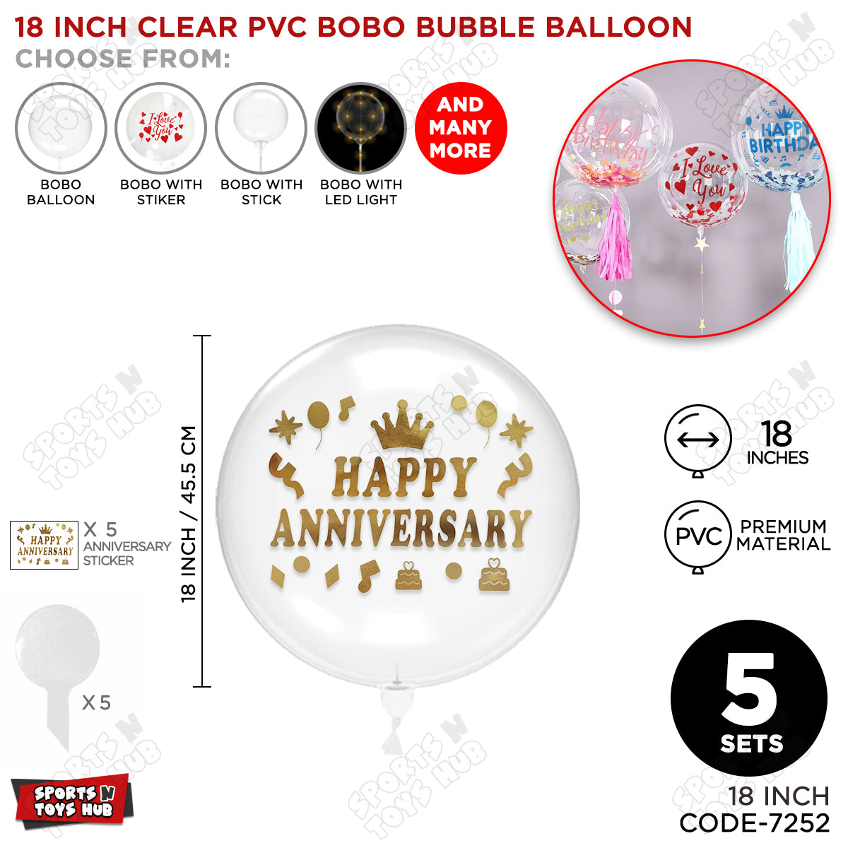 Happy Anniversary Gold Color Sticker With BOBO Balloon