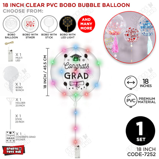 Congrats Grad Black Color Sticker With BOBO Balloon Stick & LED Light