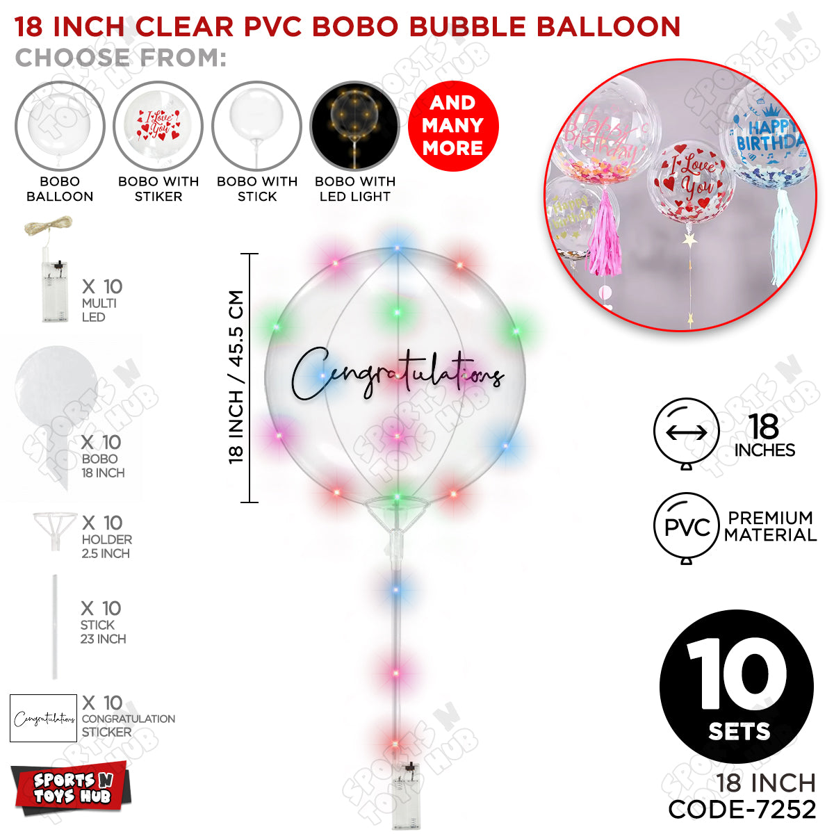 Congratulation Black Color Sticker With BOBO Balloon Stick & LED Light