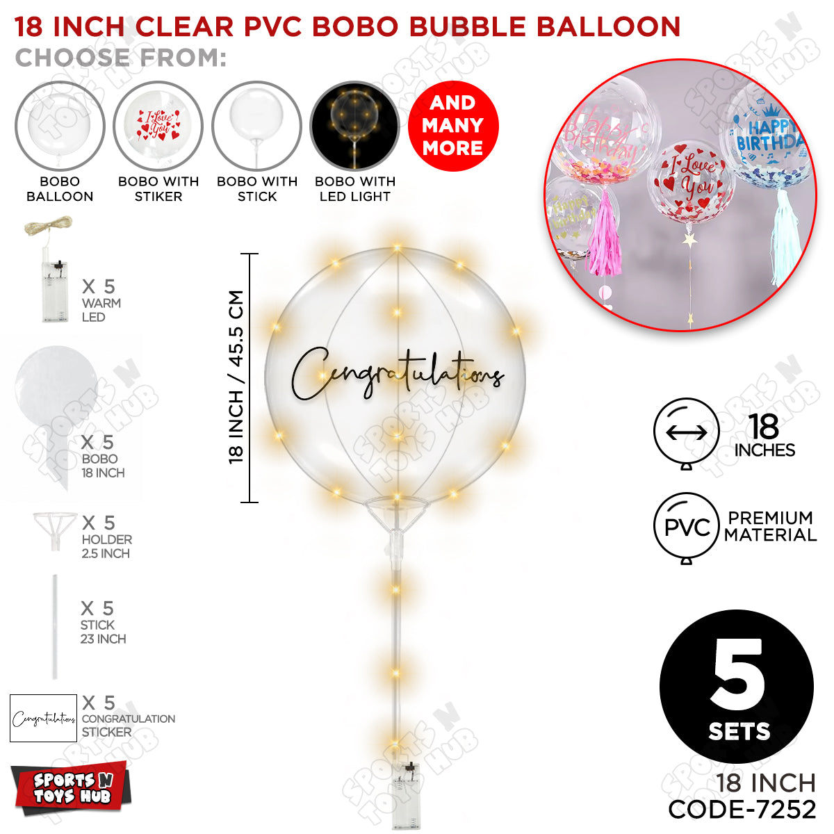 Congratulation Black Color Sticker With BOBO Balloon Stick & LED Light