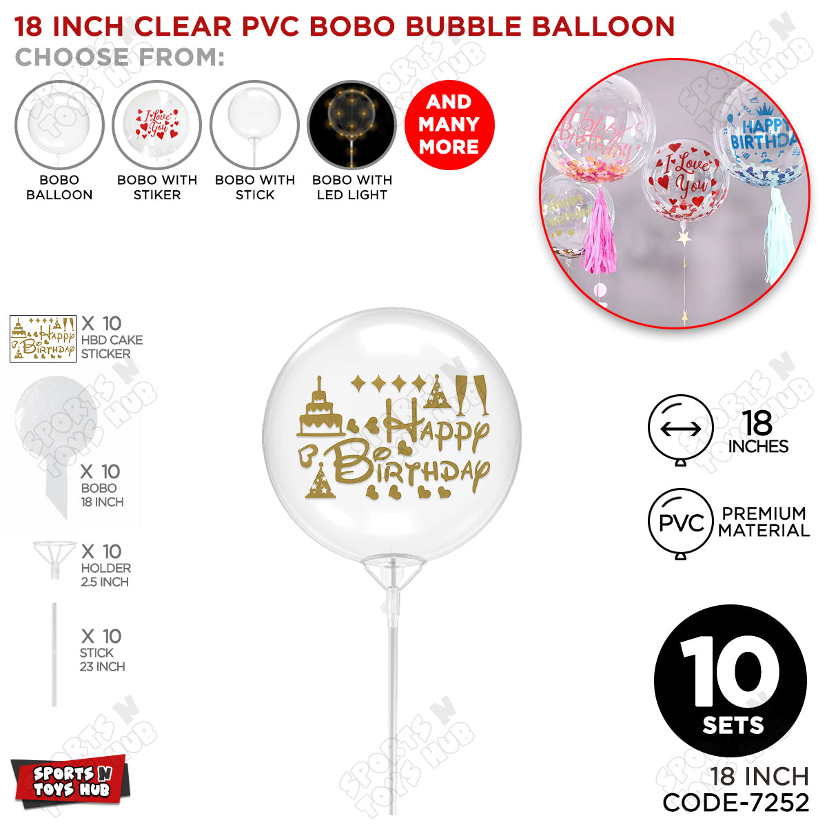 Happy Birthday Gold Color Sticker with Clear BOBO Balloon & Stick Kit