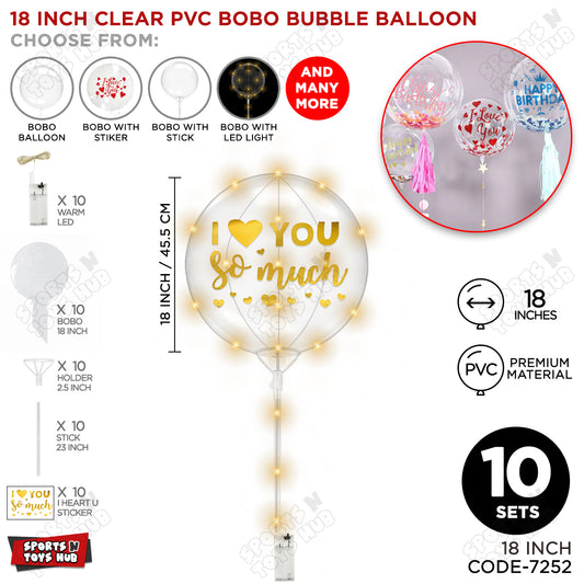 I Love You So Much Gold Color Sticker With BOBO Balloon Stick & LED Light