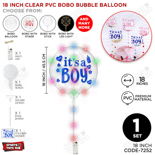 18, 24 & 36 Inch It’s a Boy Blue Bobo Bubble Balloon with Stick & LED Light – Pack of 1, 5 & 10 Baby Boy Announcement Balloon, Gender Reveal, Baby Shower Decoration, Party Decor & Photo Booth