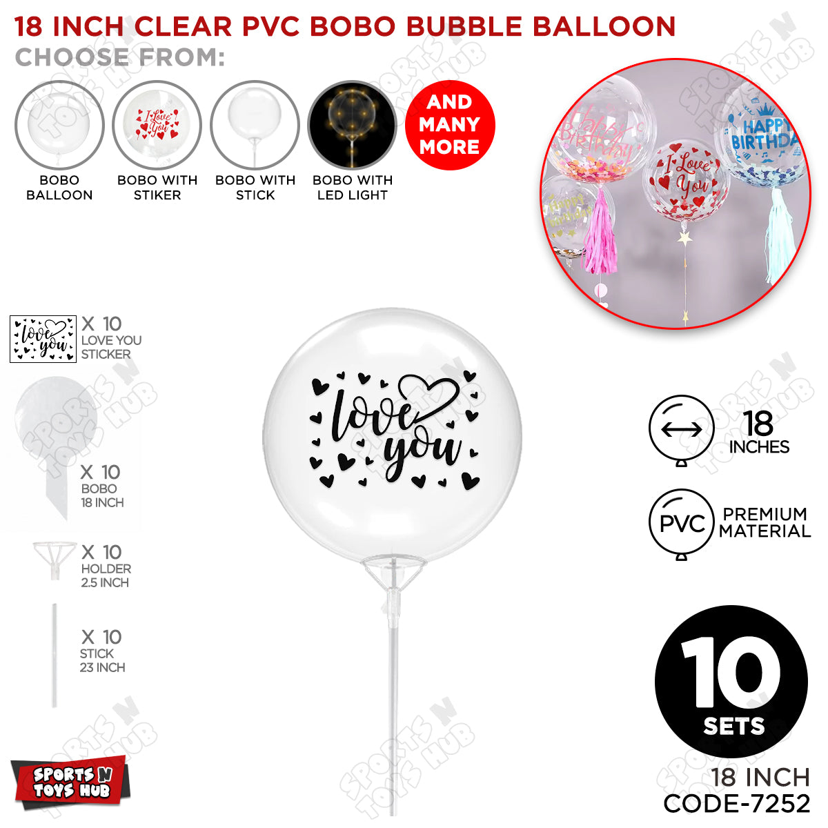 Love You Black Color Sticker With Bobo Balloon & Stick