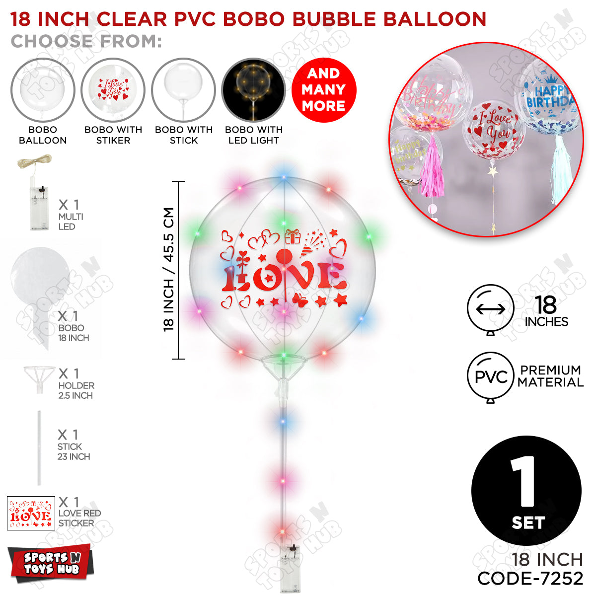 Love Red Color Sticker With BOBO Balloon Stick & LED Light