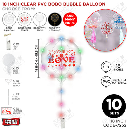 Love Red Color Sticker With BOBO Balloon Stick & LED Light