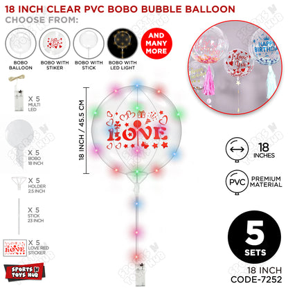 Love Red Color Sticker With BOBO Balloon Stick & LED Light