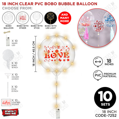 Love Red Color Sticker With BOBO Balloon Stick & LED Light