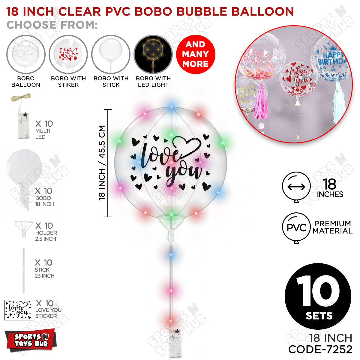Love You Black Color Sticker With BOBO Balloon Stick & LED Light