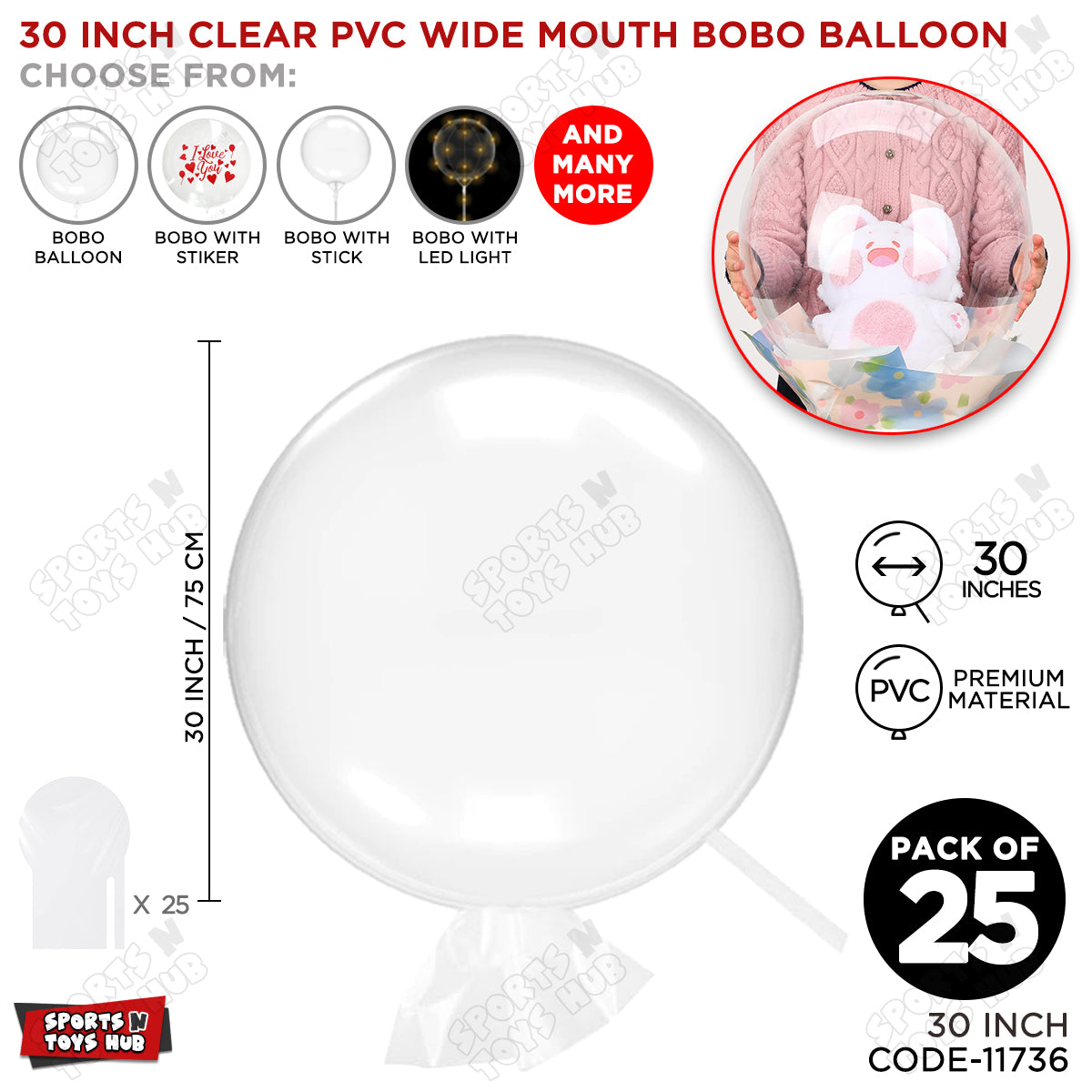 30 Inch Clear PVC BOBO Open Mouth Stuffing Balloon