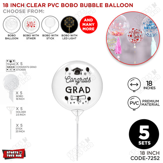 Congrats Grad Black Color Sticker With Bobo Balloon & Stick