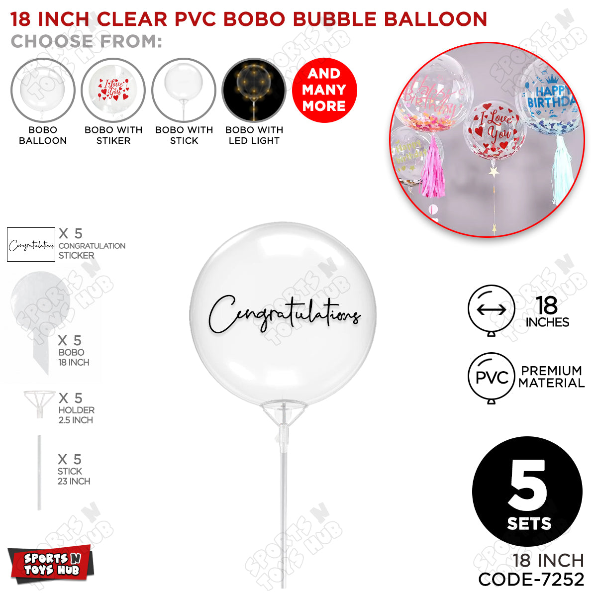 Congratulation Black Color Sticker With Bobo Balloon & Stick