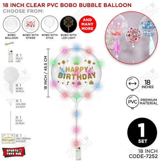 Happy Birthday Dull Gold Color Sticker With BOBO Balloon Stick & LED Light