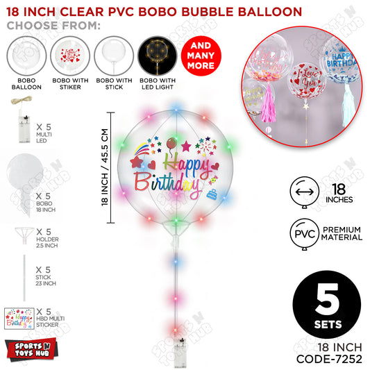 Happy Birthday Multi Color Sticker With BOBO Balloon Stick & LED Light