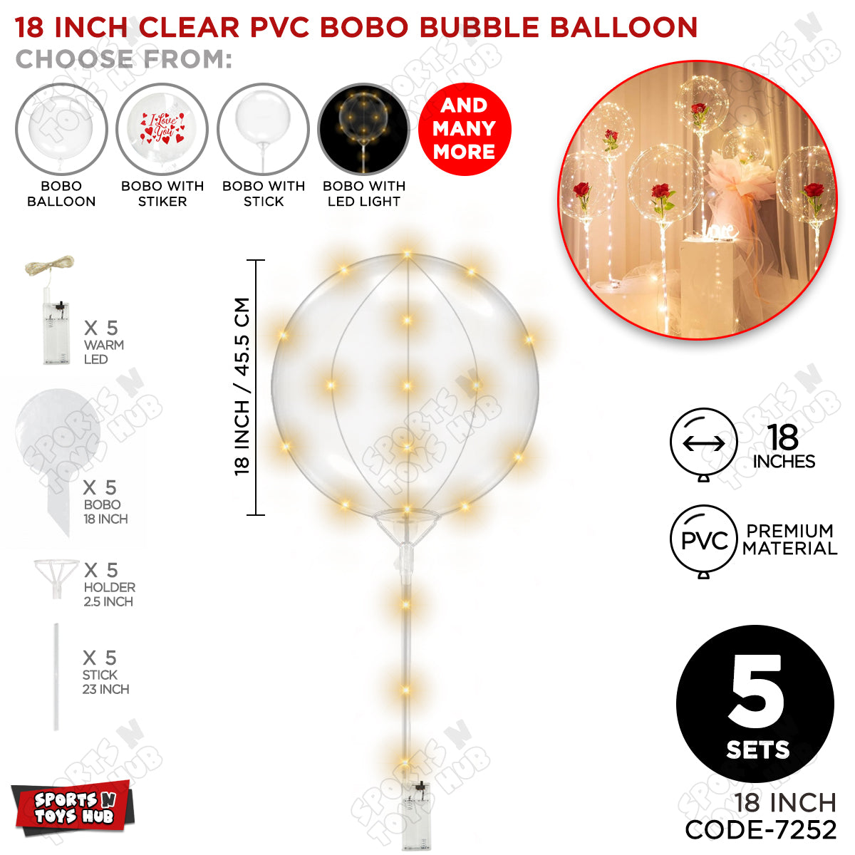 18 Inch BOBO Balloon With LED Light & Stick