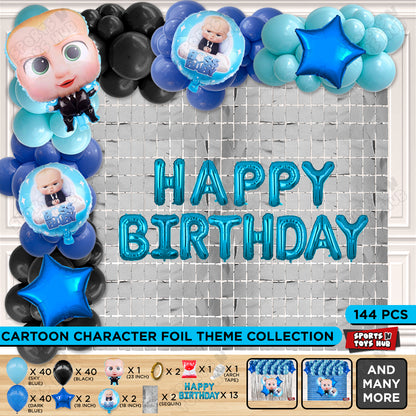 B_o_s_s B@by Foil Balloon Set Theme With Happy Birthday Foil Letter Arch Theme