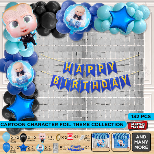 B_o_s_s B@by Foil Balloon Set Theme With Happy Birthday Card Banner Arch Theme