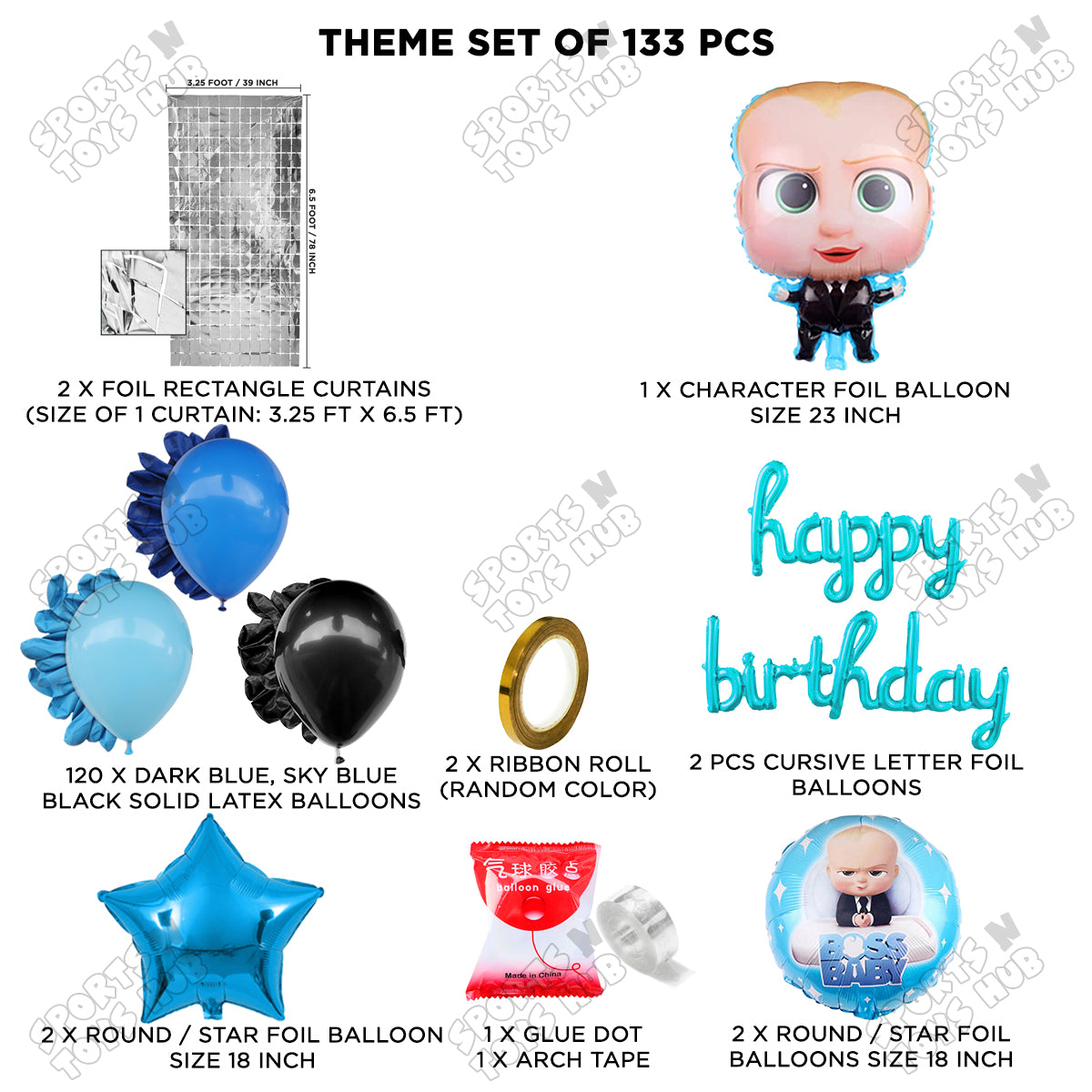 B_o_s_s B@by Foil Balloon Set Theme With Happy Birthday Cursive Letter Arch Theme