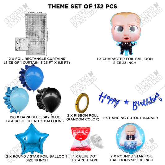 B_o_s_s B@by Foil Balloon Set Theme With Happy Birthday Cursive Banner Arch Theme
