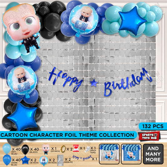 B_o_s_s B@by Foil Balloon Set Theme With Happy Birthday Cursive Banner Arch Theme