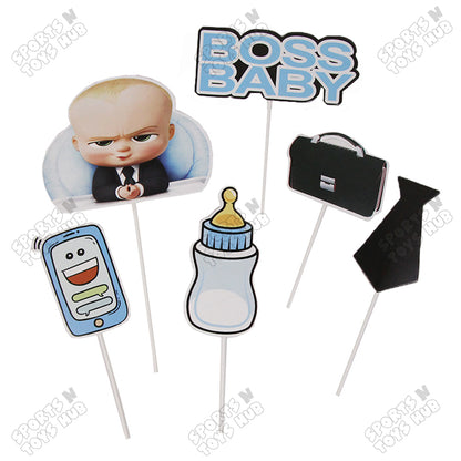 HBD Cartoon Character Boss B@by Printed Card Board Cake Topper - 6 Pcs