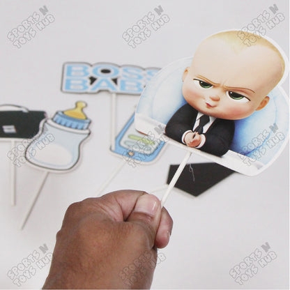 HBD Cartoon Character Boss B@by Printed Card Board Cake Topper - 6 Pcs