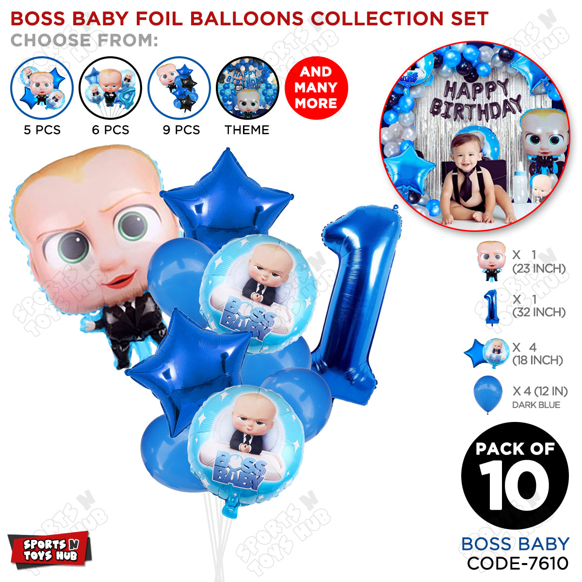 B_o_s_s B@by Pack Of 10 Foil Balloon Set