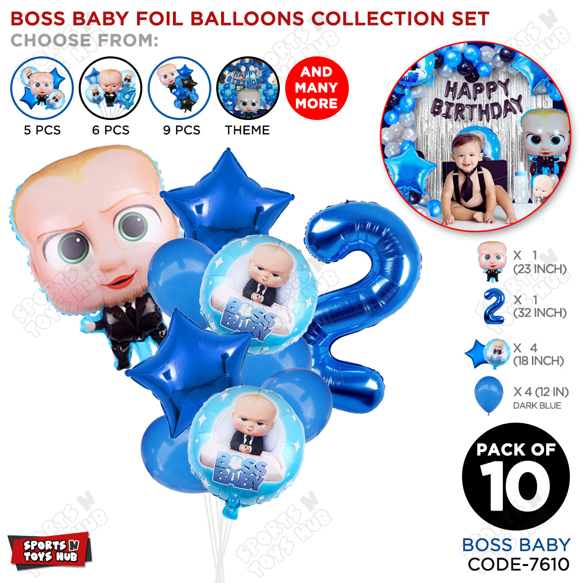 B_o_s_s B@by Pack Of 10 Foil Balloon Set