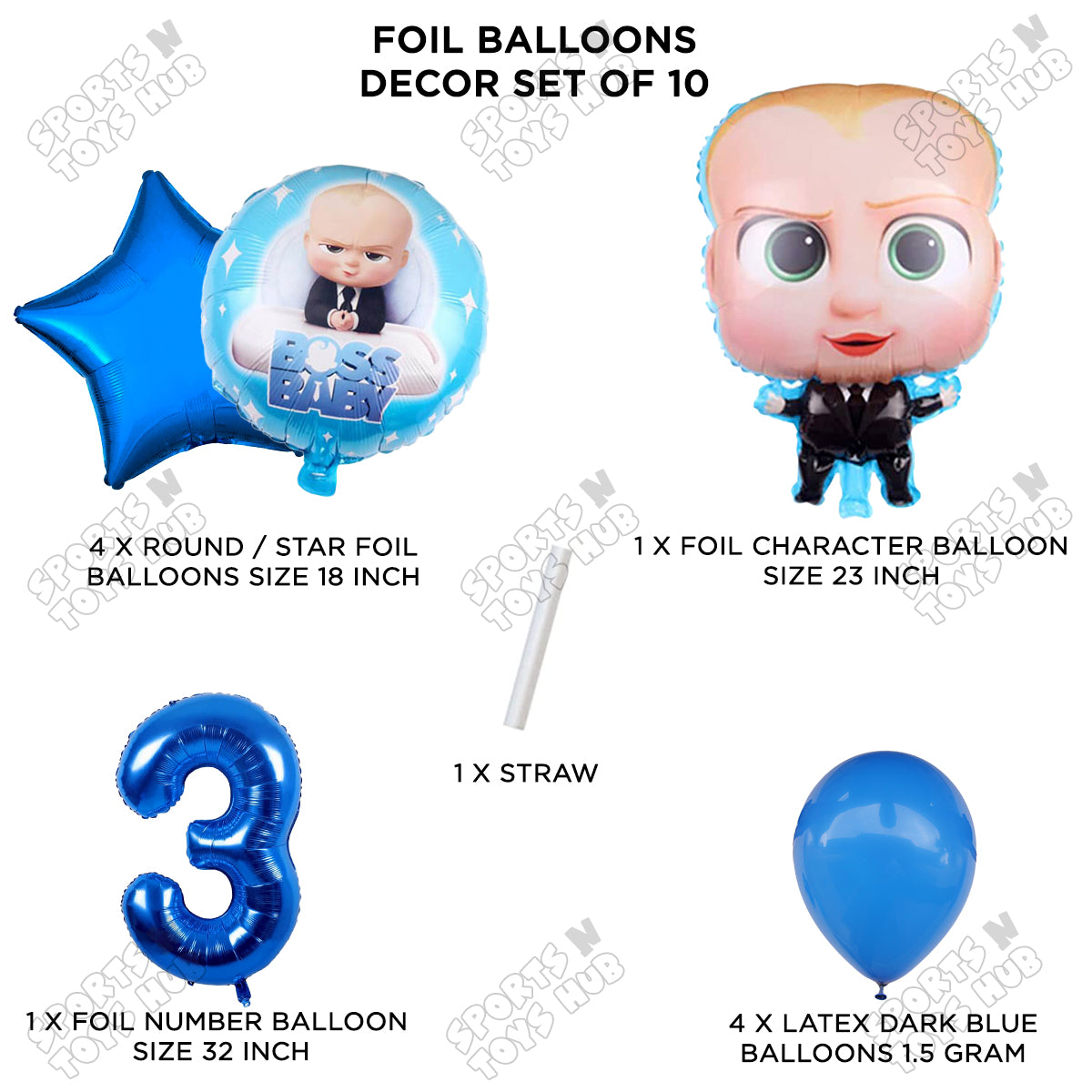 B_o_s_s B@by Pack Of 10 Foil Balloon Set