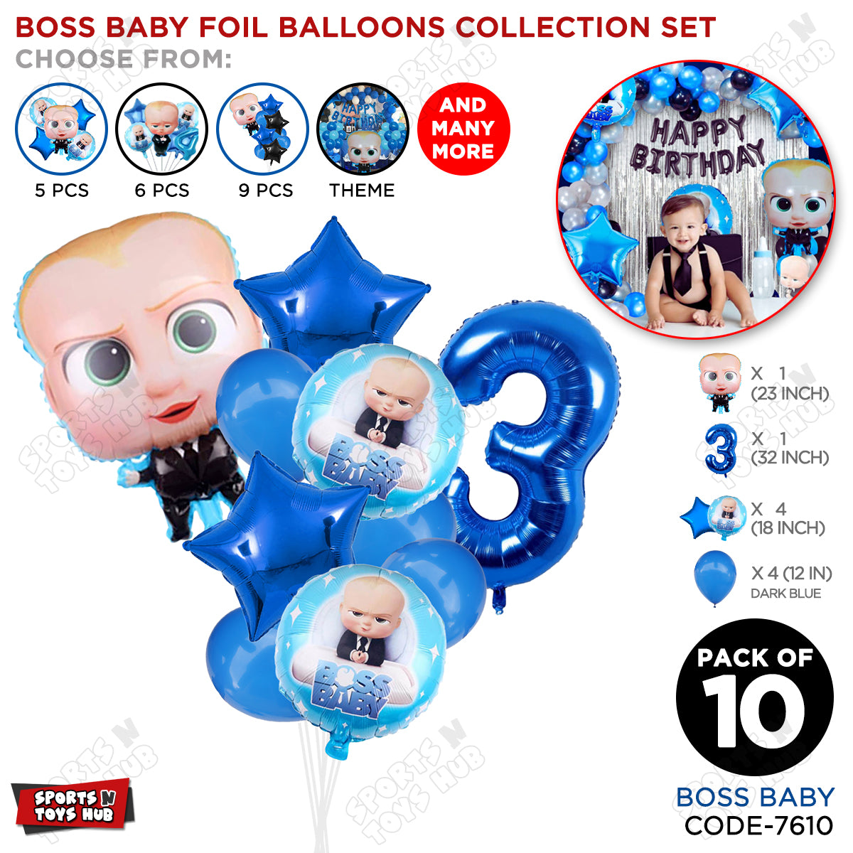 B_o_s_s B@by Pack Of 10 Foil Balloon Set