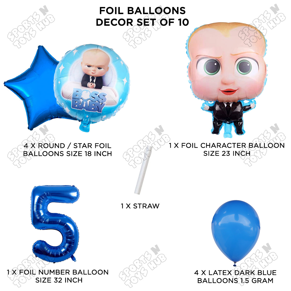 B_o_s_s B@by Pack Of 10 Foil Balloon Set