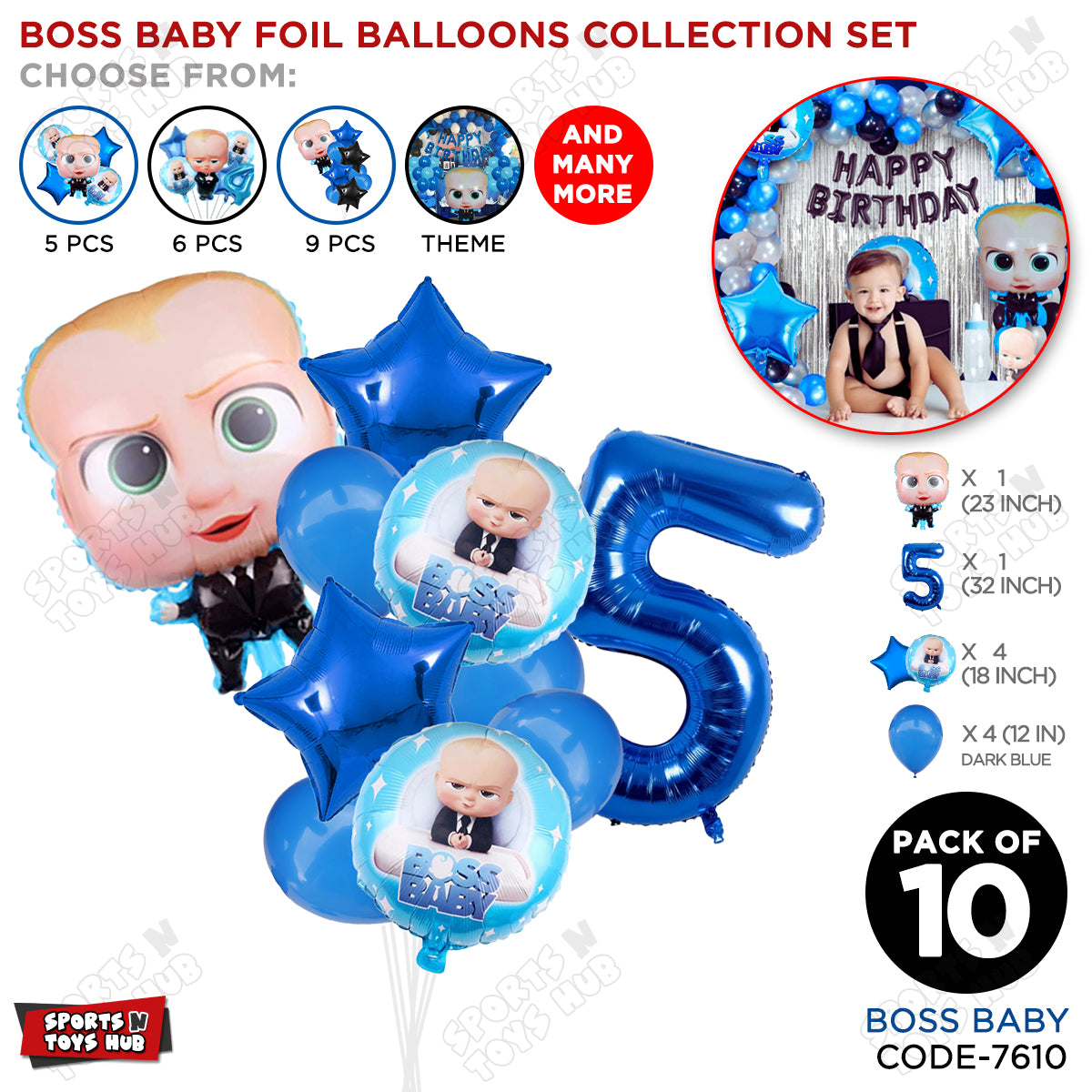 B_o_s_s B@by Pack Of 10 Foil Balloon Set